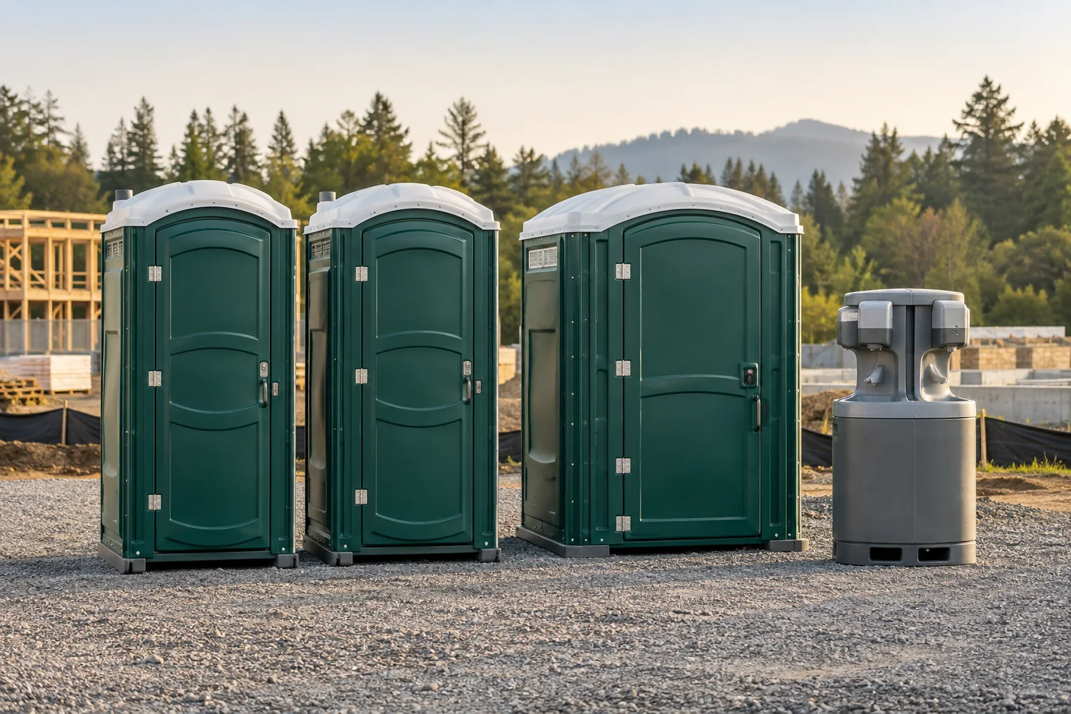Illustration of portable toilets with a handwashing station